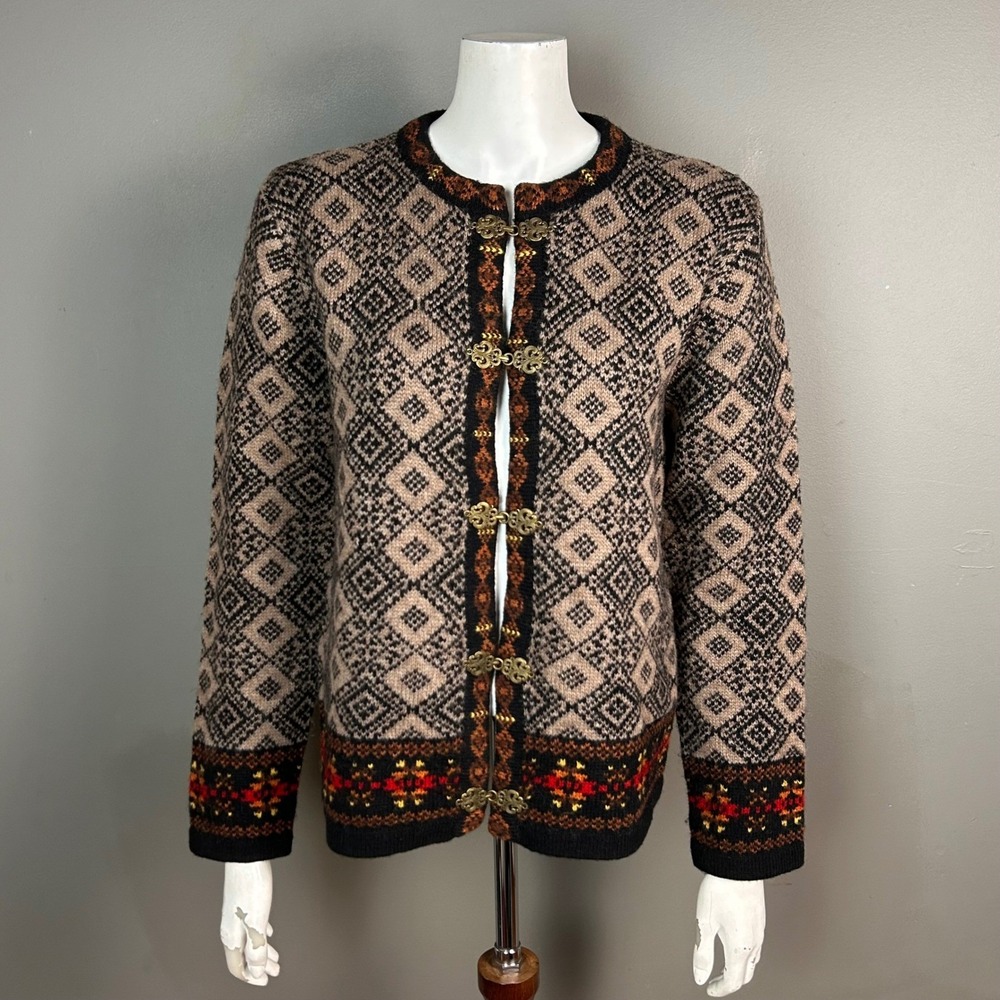 VTG Wool Nordic Fair Isle Cardigan Sweater Womens Small Cambridge Dry Goods